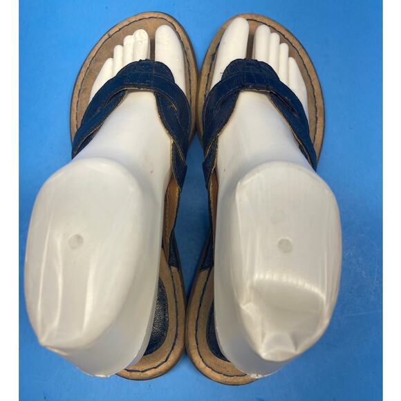 B.O.C Born Concept Sz 8 DARK BLUE Leather Braided Strap Thong Sandals - Picture 6 of 10
